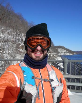 Bitter cold and wind means fleece headgear and goggles for me