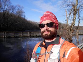 Selfie along somewhat frozen lake at Teatown.