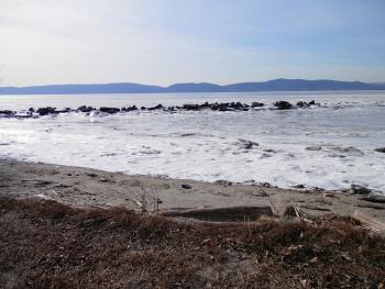 Frozen Hudson River at Croton Landing Park.