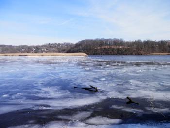 Somewhat frozen conjunction of Croton and Hudson rivers.