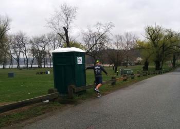 Nice run with friend Dave. Portable bathrooms have many uses, ha.