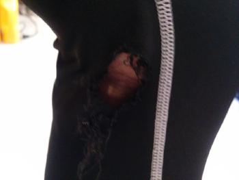 Leash and control your dog, asshole. Attempted dog bite, thankfully only ripped (brand new) running pants.