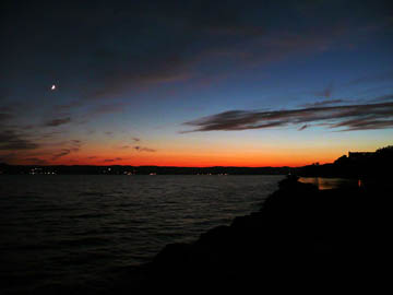 Moon over river sunset. © 2016 Peter Wetzel.