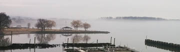 Overlooking Senasqua Park with Croton Point Park in the foggy distance © 2017 Peter Wetzel.