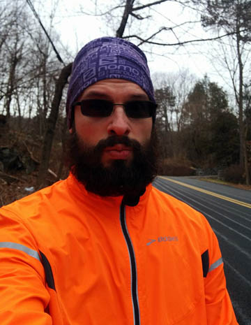 Bearded before the storm. One of those times where I didn't bother trimming my beard for awhile, so it's nice and shaggy. The white lines on the road are from the road dept applying brine prior to an incoming snow storm that I deftly avoided. © 2017 Peter Wetzel.