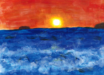 Rough Ocean Sunset (acrylic). Based on photo provided by my friend Kelly Terry. © 2017 Peter Wetzel.